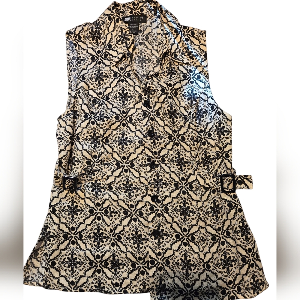 Carole Little Black and White Sleeveless Boxy Blouse